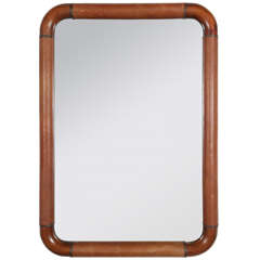 Spanish Leather, Brass And Fruitwood Mirror