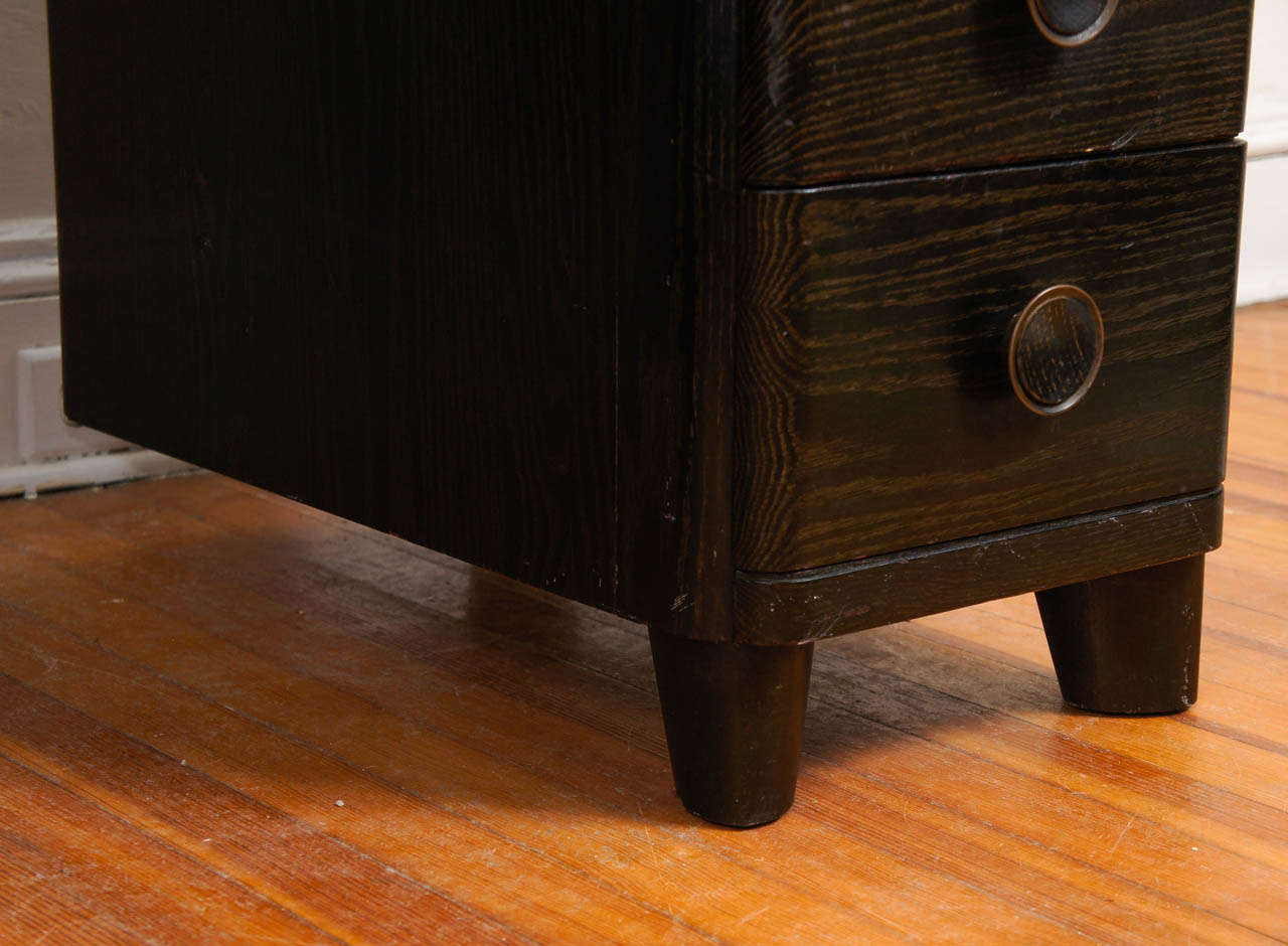 Mid-20th Century Mid Century Modern/Deco Cerused Wood Desk with Brass Pulls For Sale