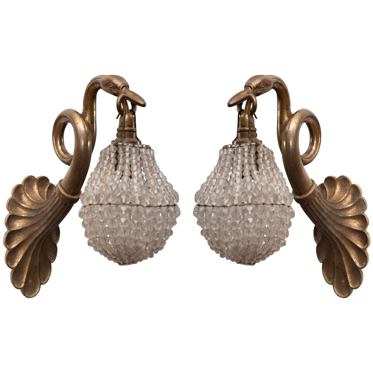 Pair Of Bronze And Crystal Wall Sconces. Maison Bagues Attribution.