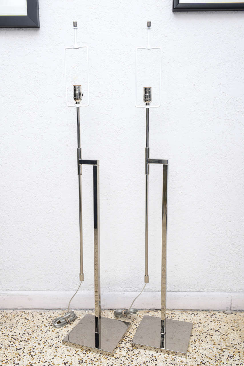Pair of Nickel Plated Floor Lamps In Good Condition In West Palm Beach, FL