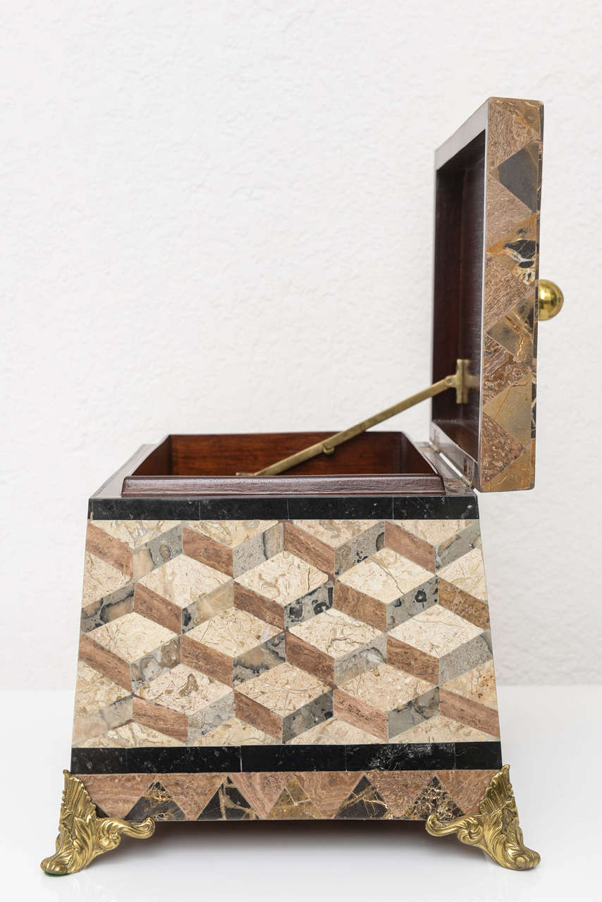 Brass Regency Style Tessellated Stone Box in the Style of Maitland-Smith