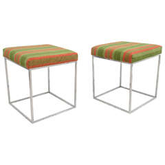 Pair of Midcentury Polished Chrome "Thin Line" Stools by Milo Baughman
