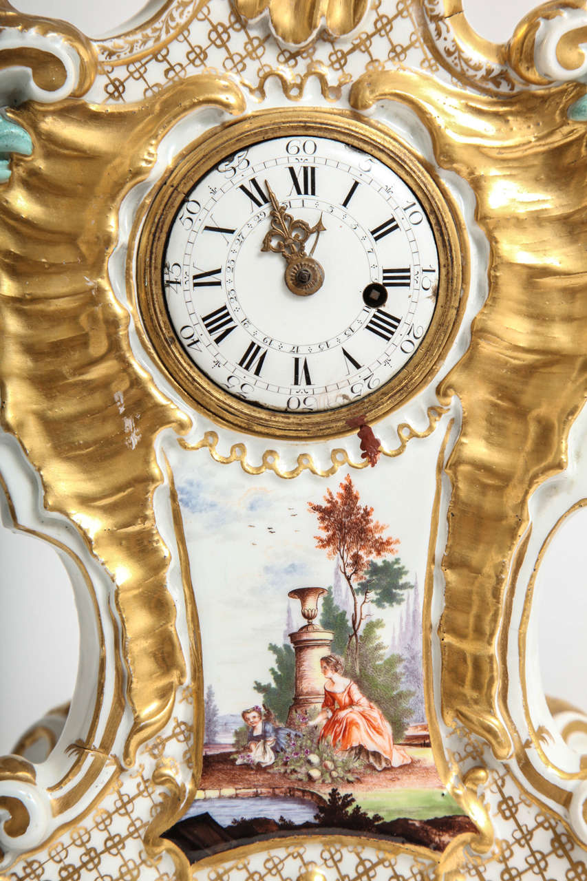 18th Century and Earlier 18th Century Rococo Meissen Porcelain Clock by Johann Frederick Ebelein