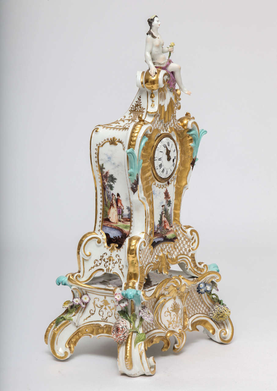 18th Century Rococo Meissen Porcelain Clock by Johann Frederick Ebelein 3
