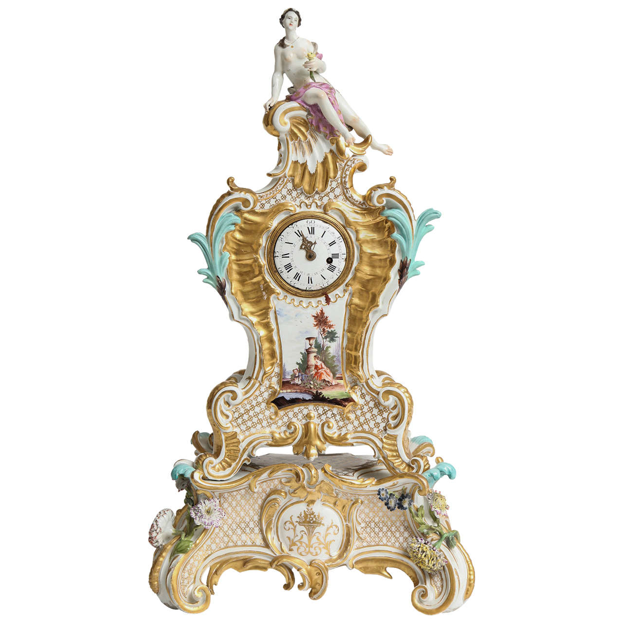 18th Century Rococo Meissen Porcelain Clock by Johann Frederick Ebelein