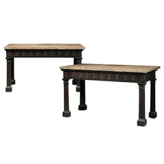 Antique Pair of George II Revival Mahogany Granite-Topped Side Tables, Kentian