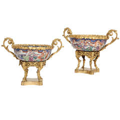 Pair of Chinese Porcelain Centerpieces with Ormolu Mounts, Possibly by Baldock