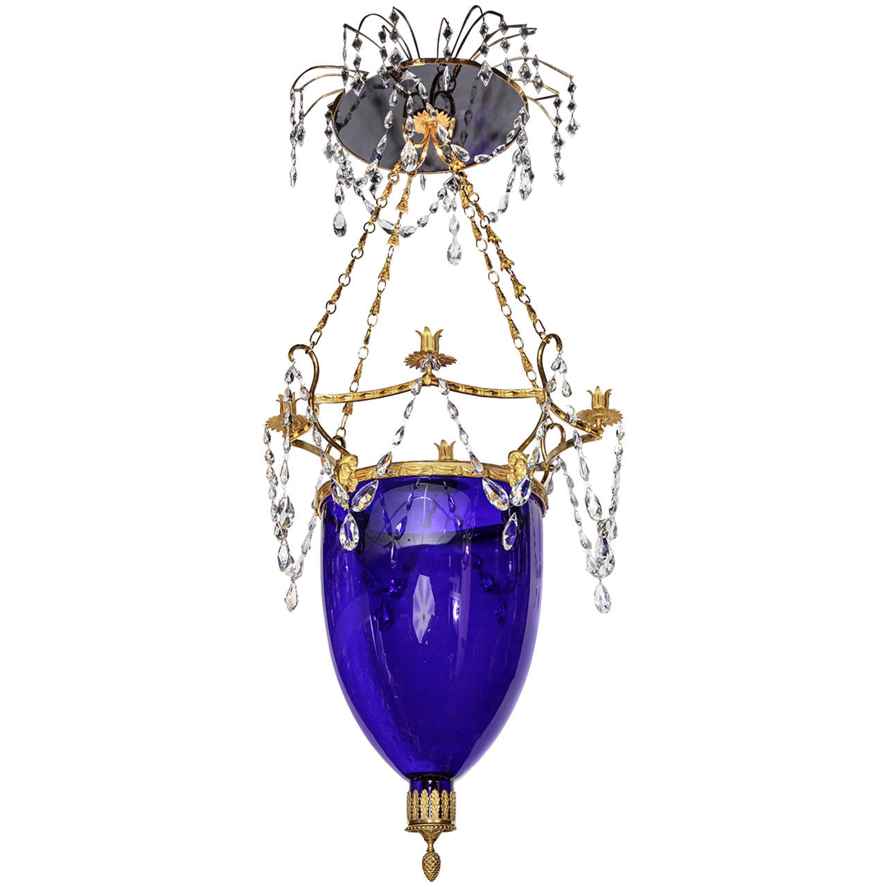 Russian Neoclassical Cut-Glass, Cobalt Blue Glass Chandelier or Lantern