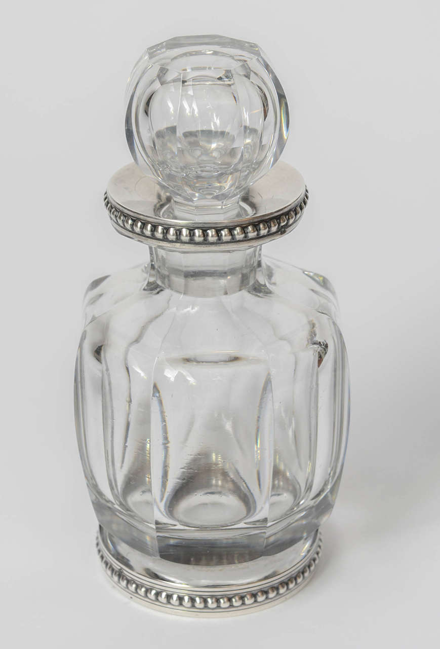 Mid-Century Modern French Antique Crystal and Silver Scent Perfume Bottles Vanity Set