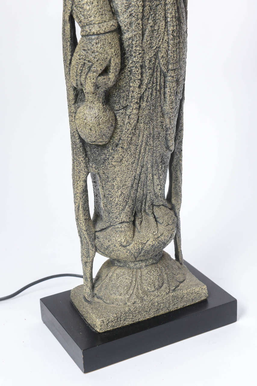 19th Century Pair of Vintage Antiqued Kwan Yin Statue Table Lamps
