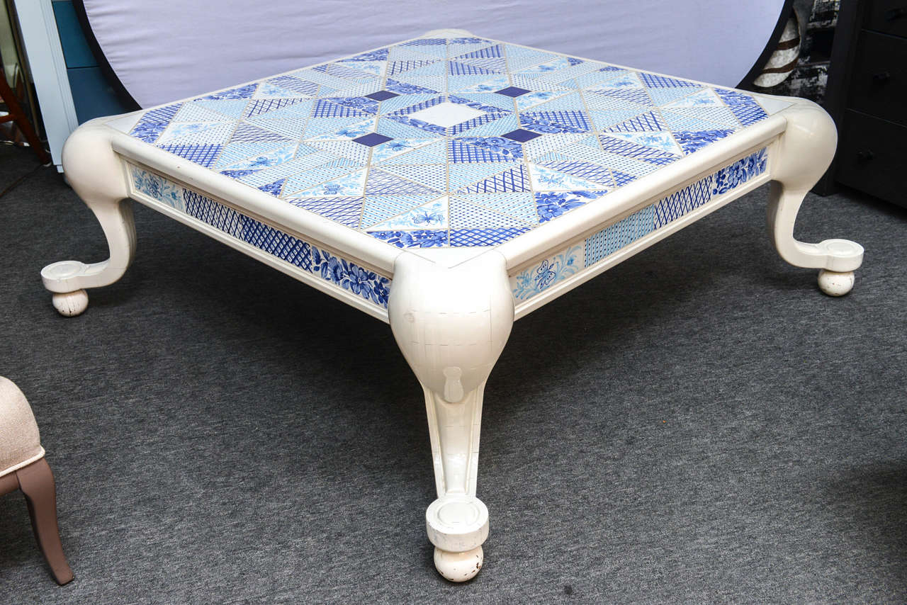 Mid-Century Patchwork Blue TIles Pattern Coffee Table