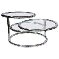 Milo Baughman Style Swivel Tiered Circles Coffee Table