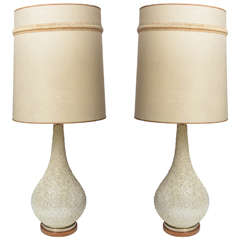 Vintage Tall Pair of Mid-Century Modern Danish style Pottery textured Lamps
