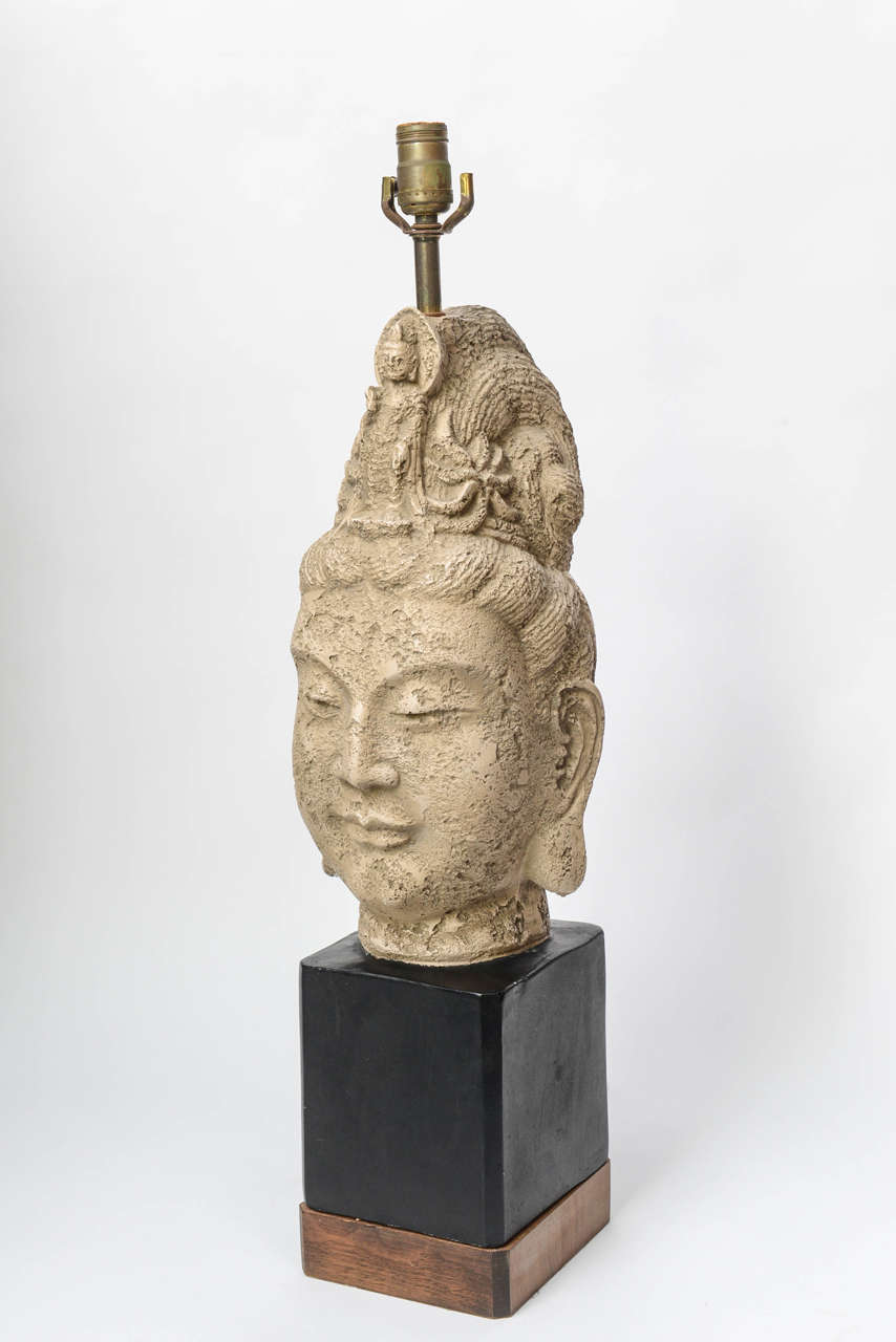 Carved James Mont Buddha Table Lamp