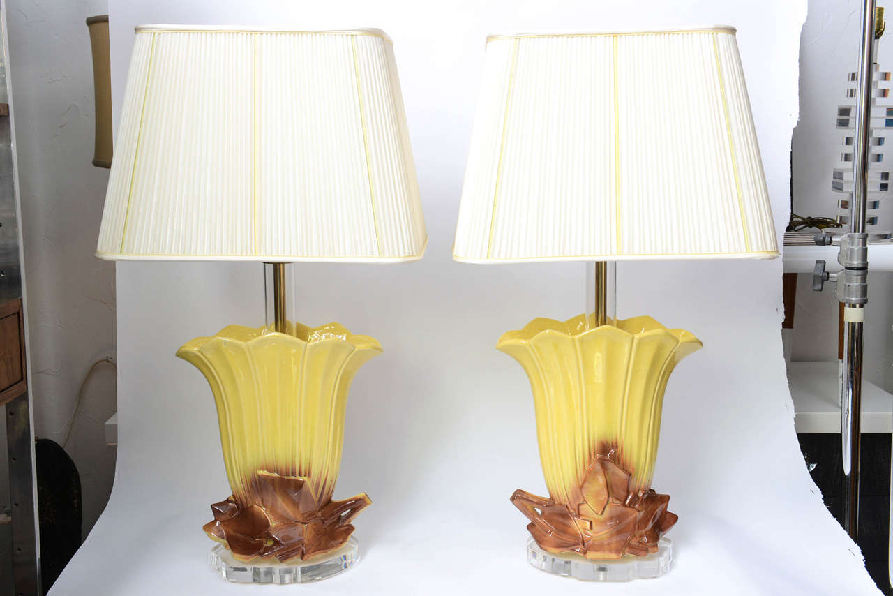 Pair of 1970s Ceramic and Lucite Table Lamps