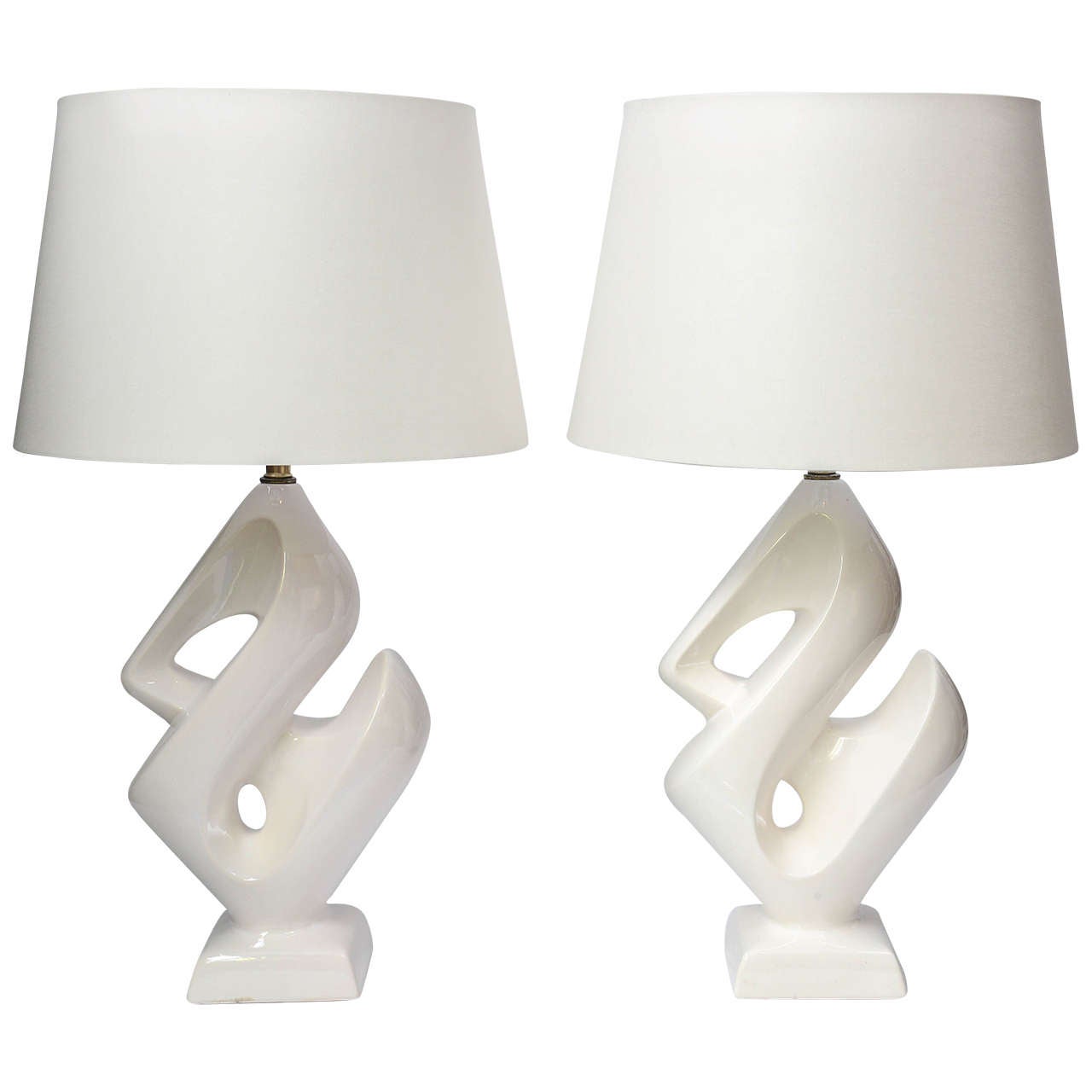 Vintage Pair of White Ceramic "Ampersand" Table Lamps