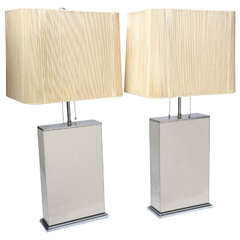 Heavy Pair of Smoked Mirror Table Lamps in the manner of Karl Springer