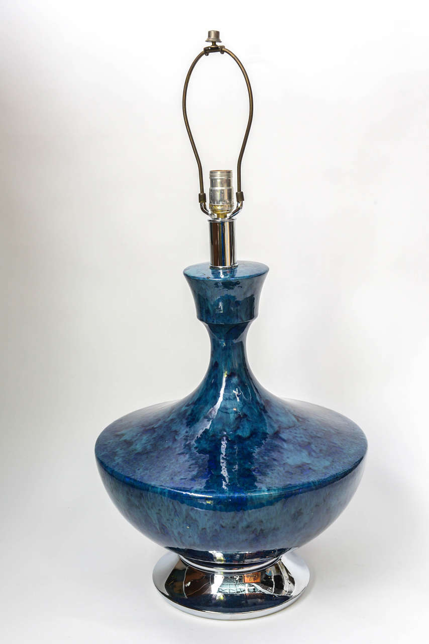 Mid-20th Century Midcentury Blue Urn Table Lamp For Sale