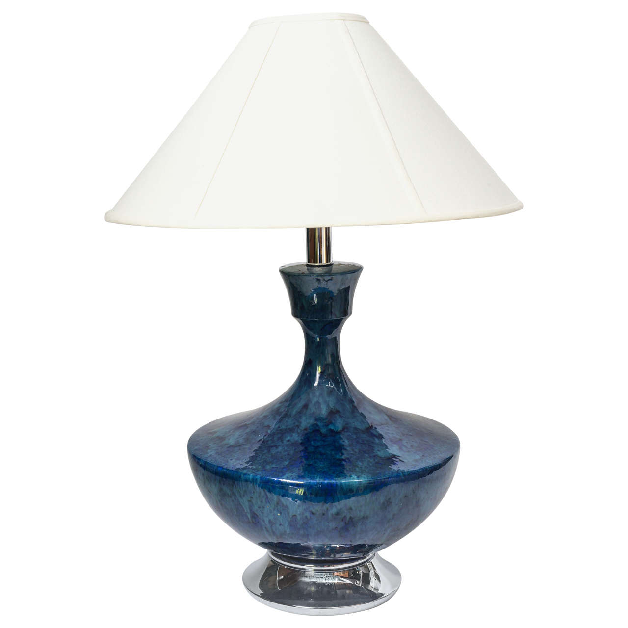Midcentury Blue Urn Table Lamp For Sale