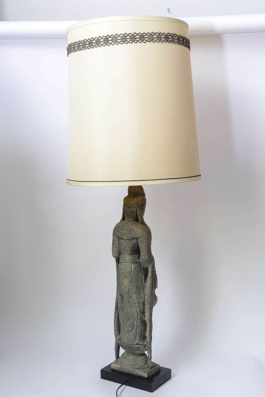 Pair of Vintage Antiqued Kwan Yin Statue Table Lamps at 1stDibs kwan