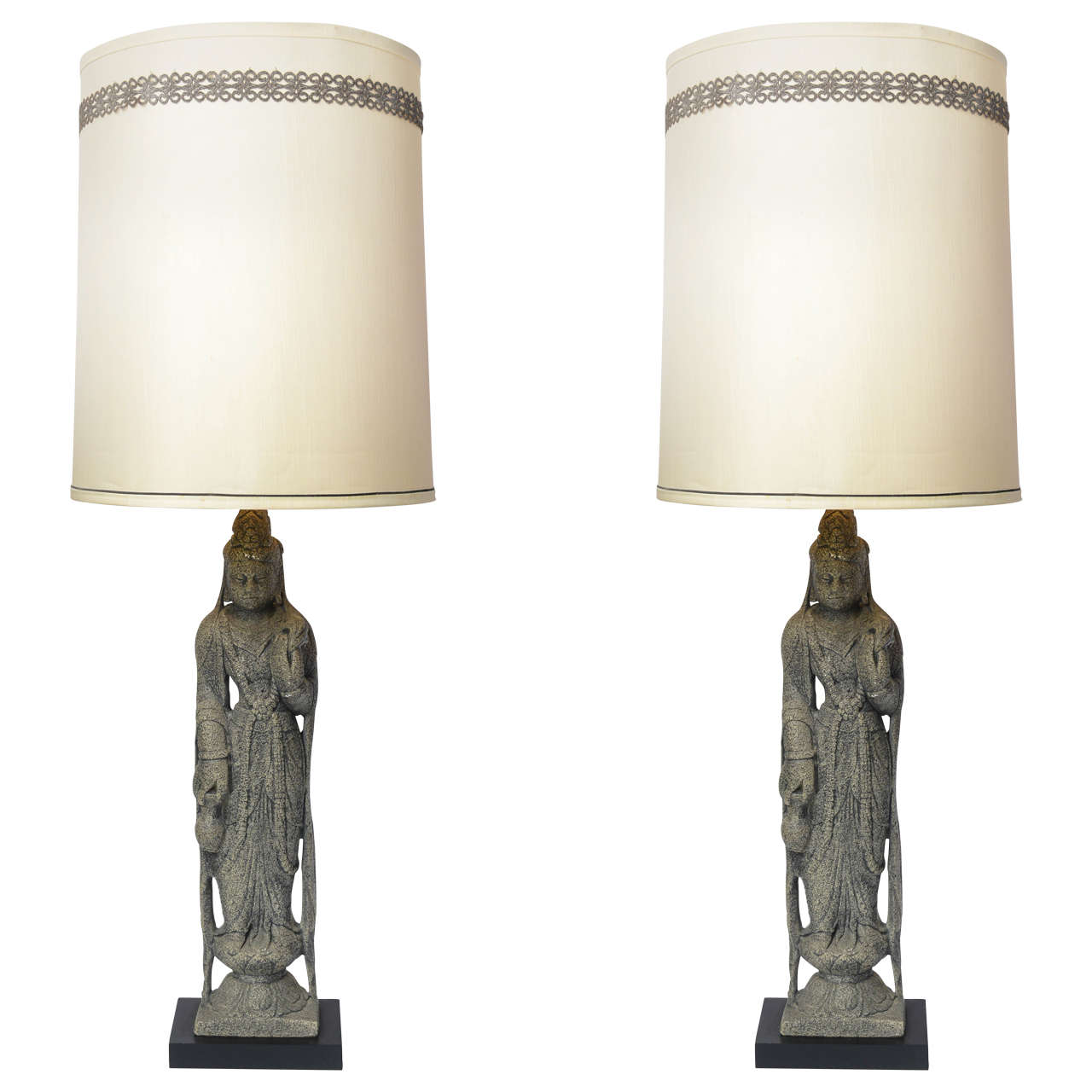 Pair of Vintage Antiqued Kwan Yin Statue Table Lamps at 1stDibs kwan