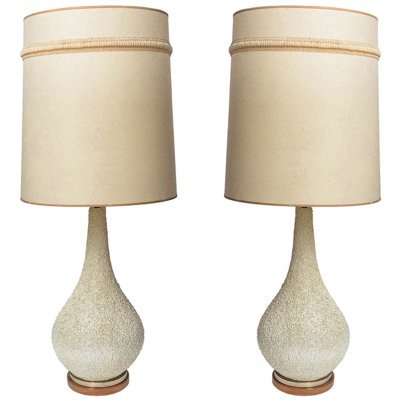 Tall Pair of MidCentury Modern Danish style Pottery textured Lamps at