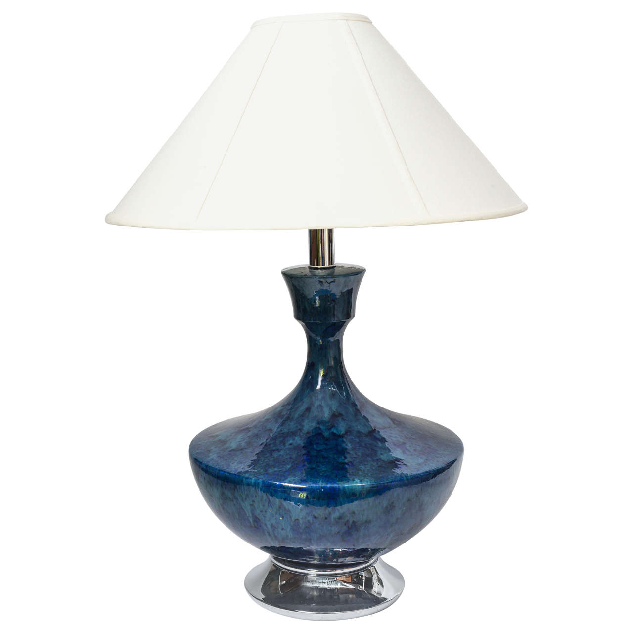 Midcentury Blue Urn Table Lamp For Sale at 1stDibs