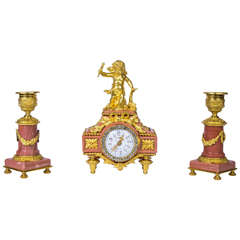 Precious set of 3 pieces clock and candelstick