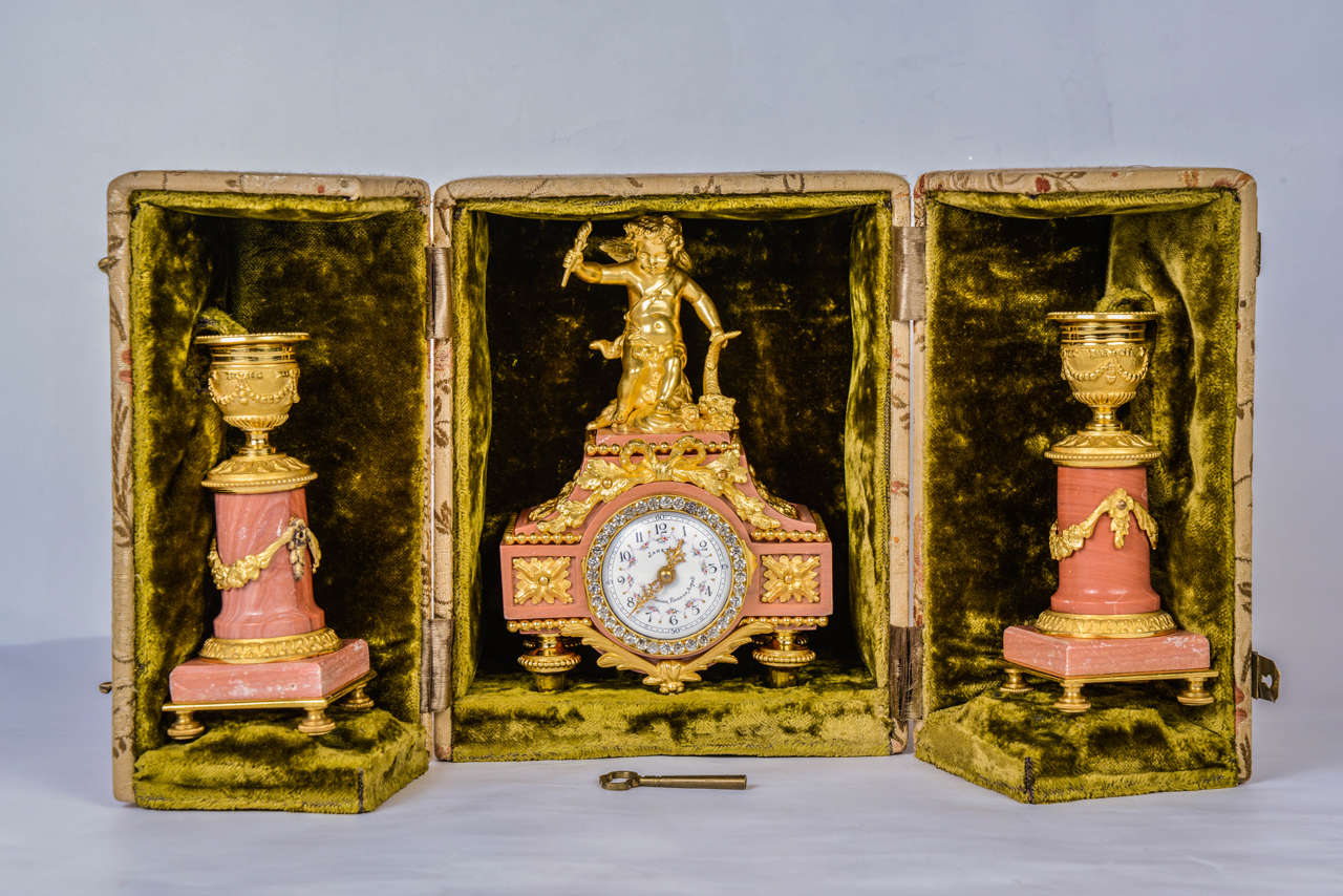 Louis XVI Precious set of 3 pieces clock and candelstick For Sale