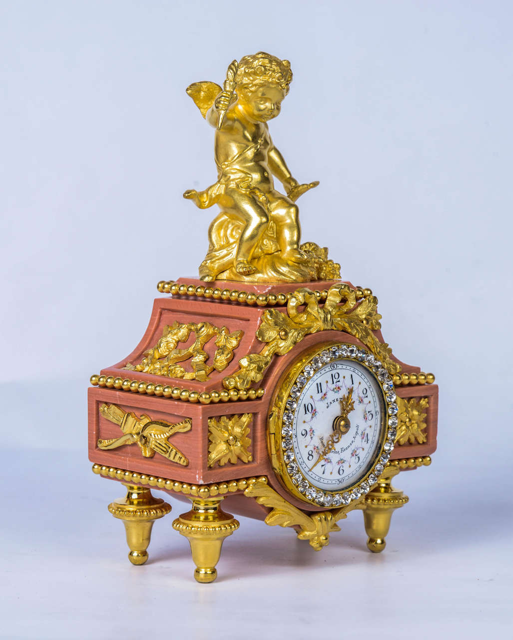 Precious set of 3 pieces clock and candelstick In Good Condition For Sale In Paris, FR