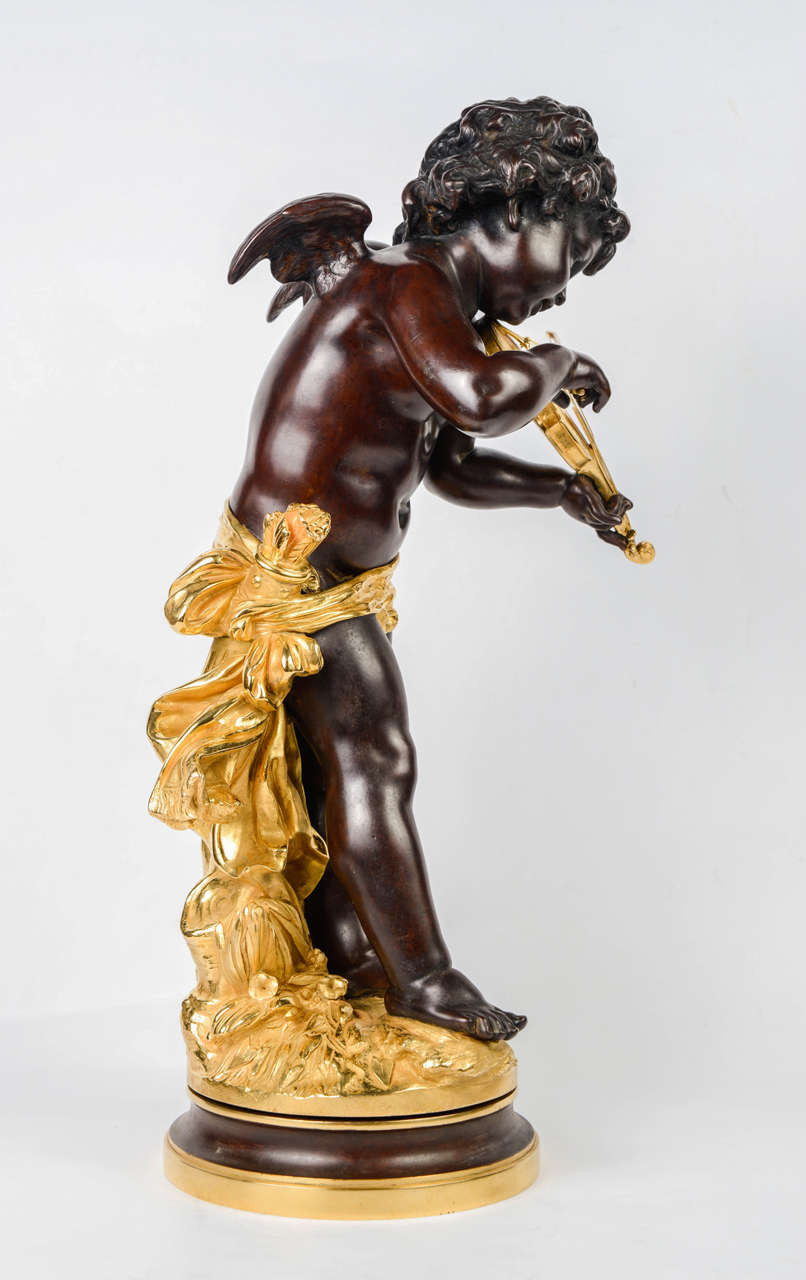 Baroque Gorgeous Statue of Angel Playing Violin signed L.Gregoire For Sale