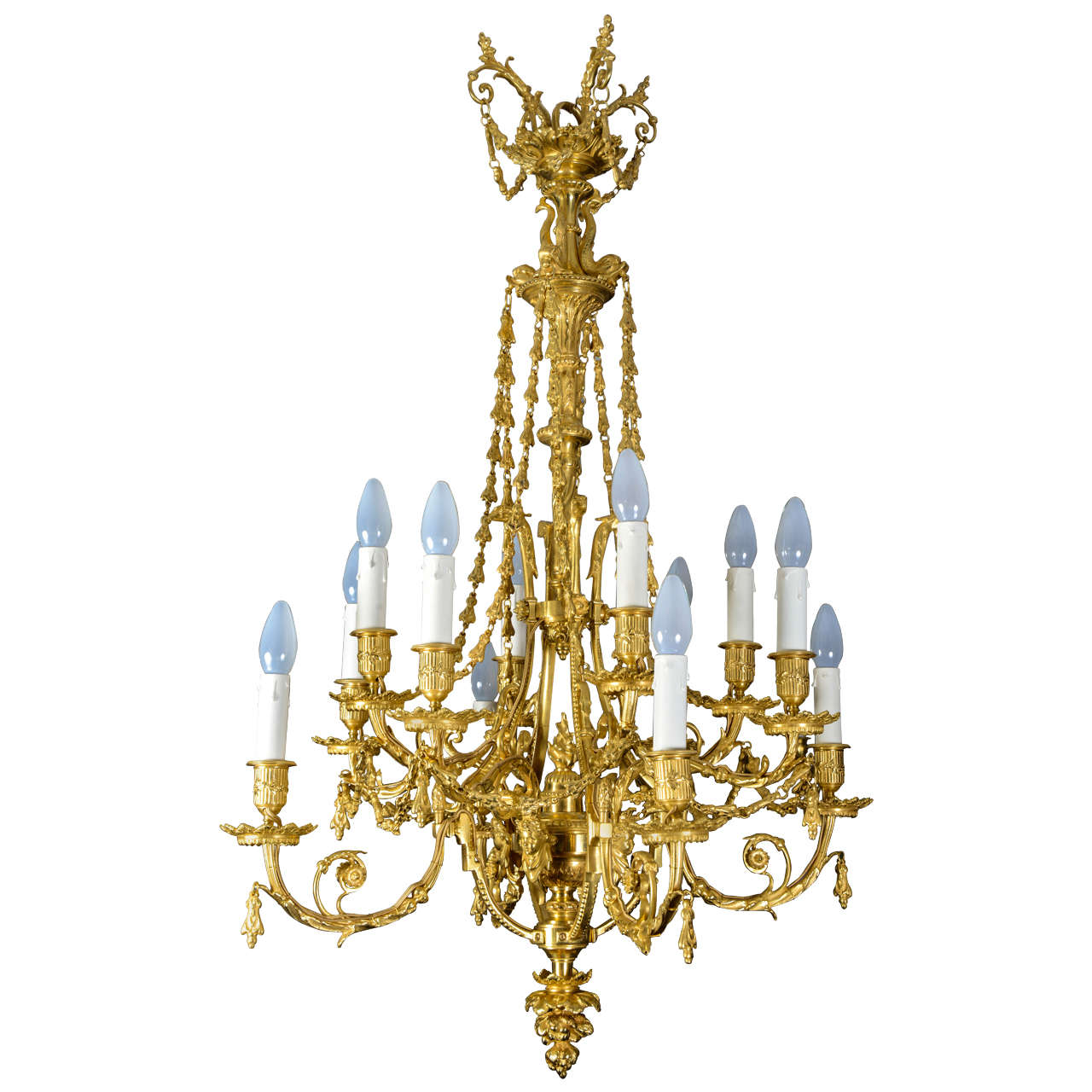 Elegant Louis XVI Style Gilded Bronze Chandelier For Sale