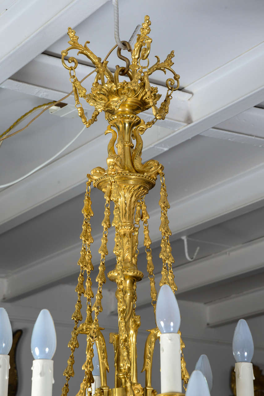 European Elegant Louis XVI Style Gilded Bronze Chandelier For Sale