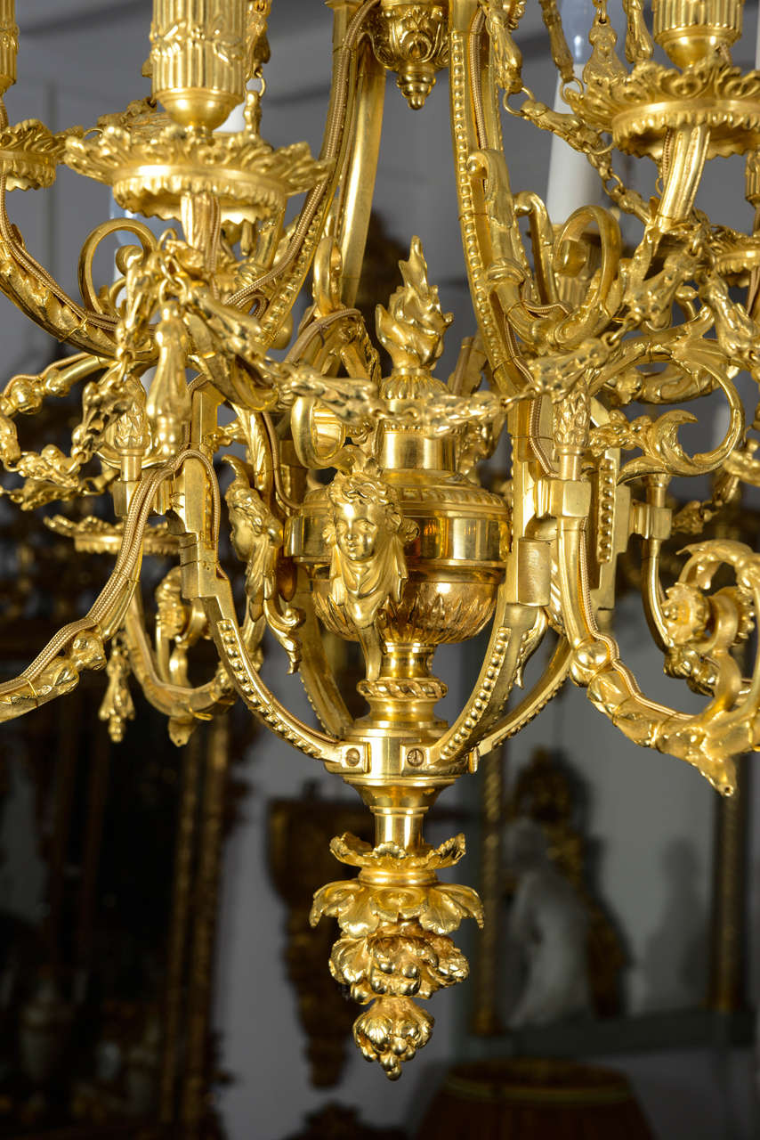 Elegant Louis XVI Style Gilded Bronze Chandelier For Sale 2
