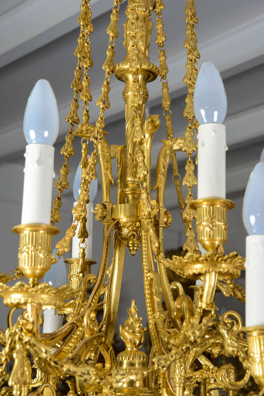Elegant Louis XVI Style Gilded Bronze Chandelier For Sale 4