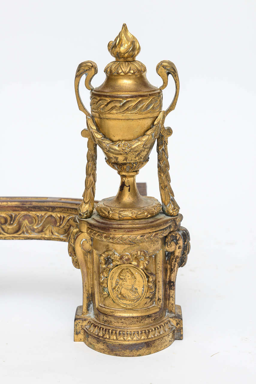 Louis XV Gilt Bronze Chenets Andirons For Sale 1