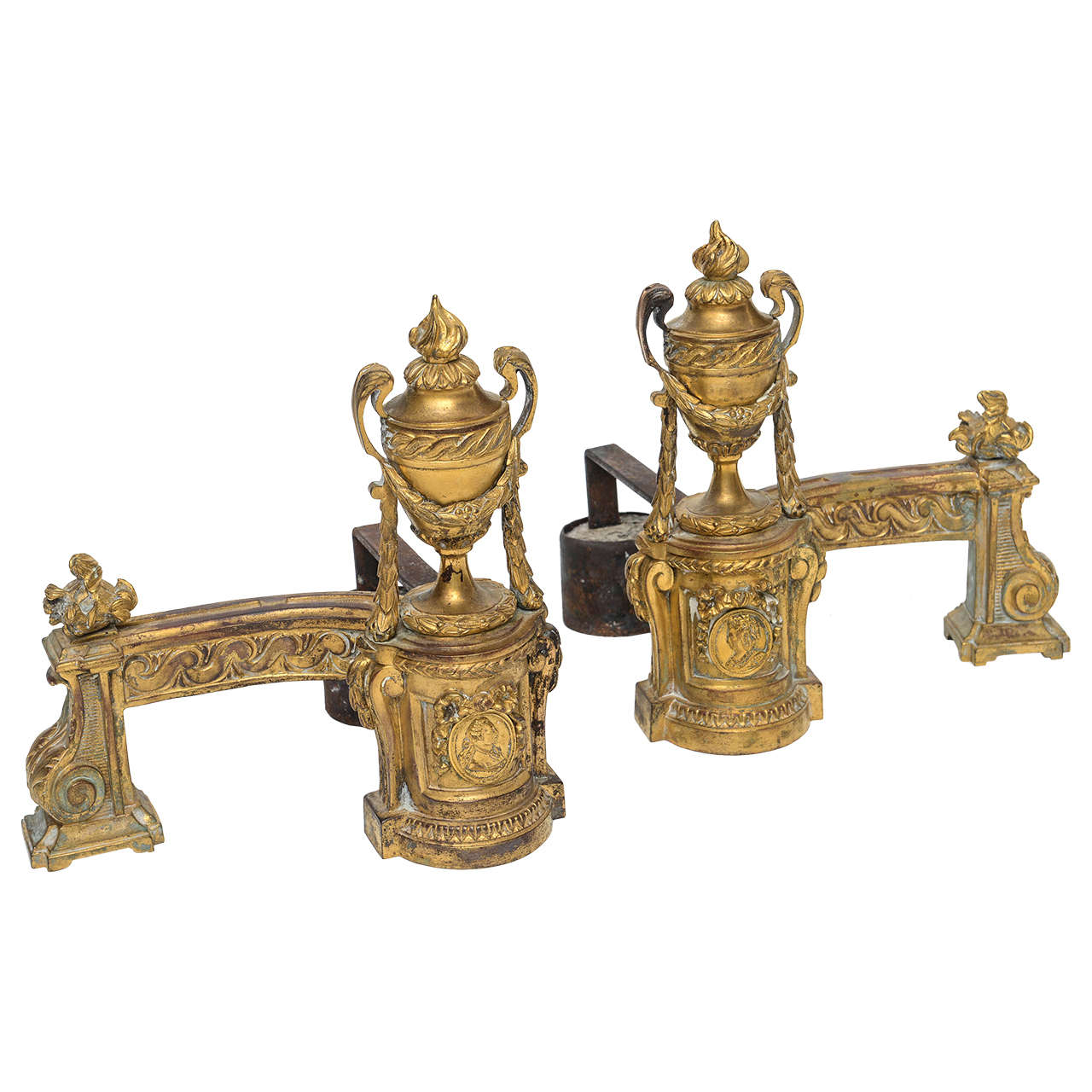 Louis XV Gilt Bronze Chenets Andirons For Sale