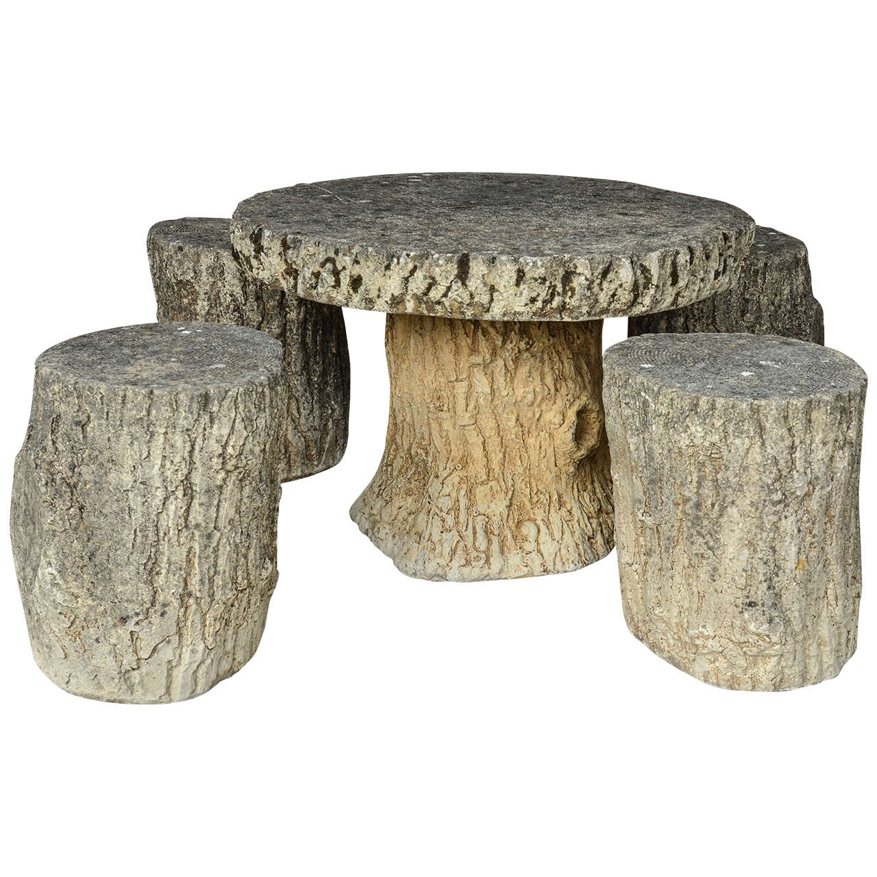 1920s French Set of Fois Bois Concrete Table and Four Stools