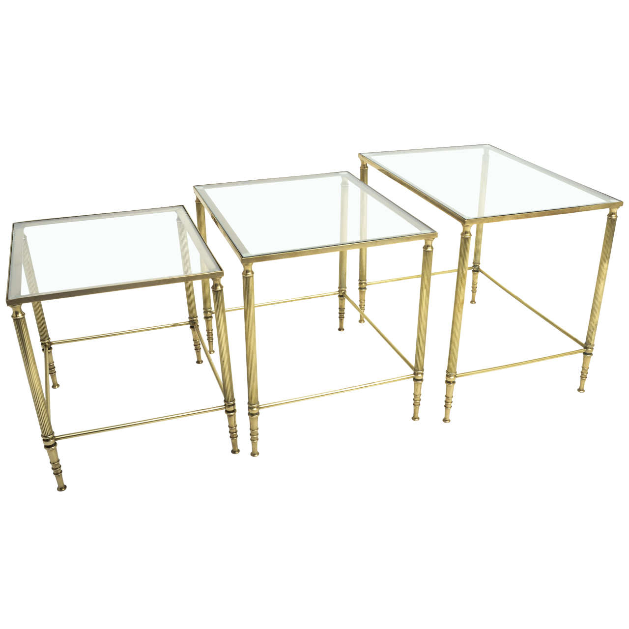 Mid-Century Modern French Brass and Glass Nesting Tables at 1stDibs | brass  glass nesting tables, brass and glass table, brass and glass nest of tables