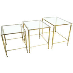 Mid-Century Modern French Brass and Glass Nesting Tables