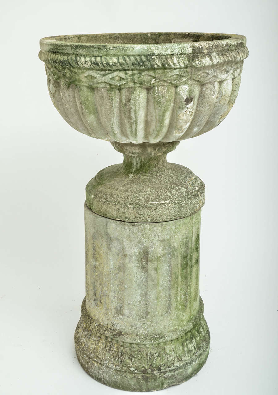 Pair of English 1940s Stone Urns on Columns