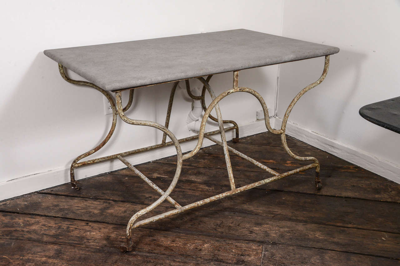 Handsome French butcher table from the 19th century, clean lines with a nice marble top. Painted iron.