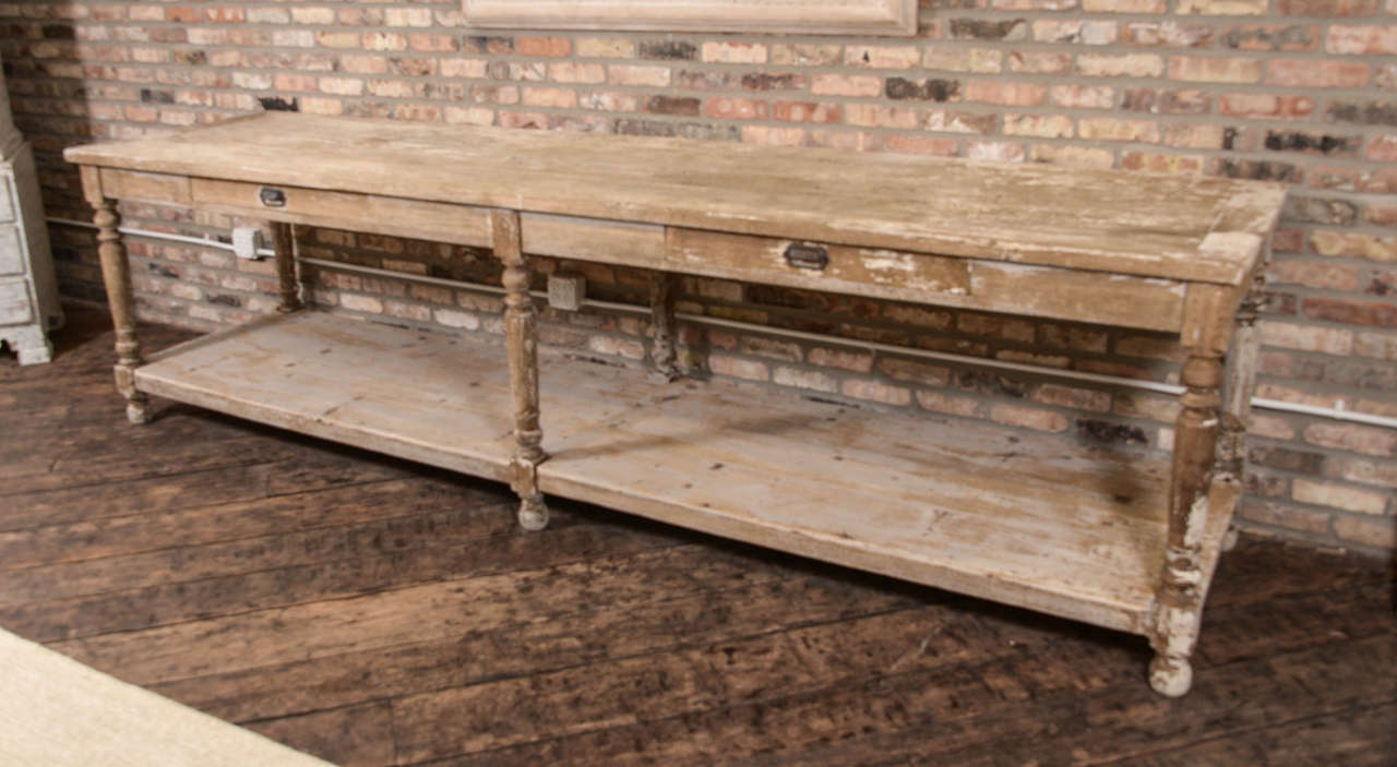 Large-scale French draper table with traces of original paint, 19th century.