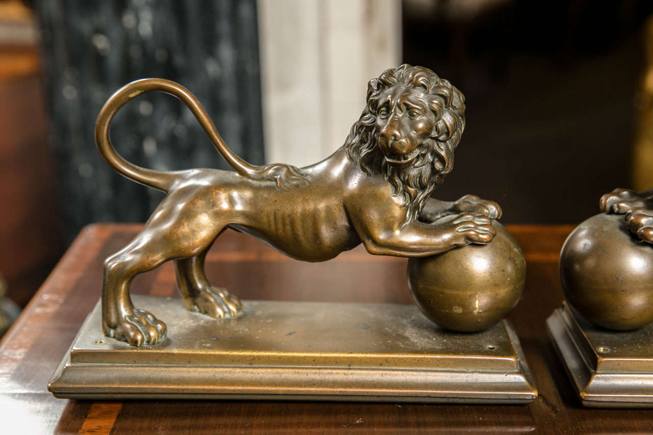 Classical Roman Pair of Italian 18th Century Bronze Lions