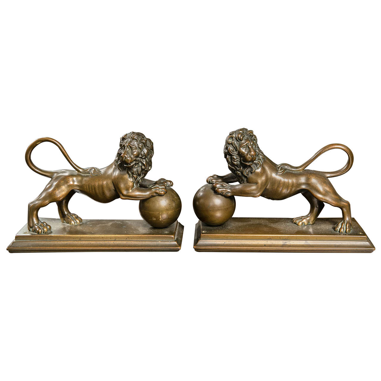 Pair of Italian 18th Century Bronze Lions