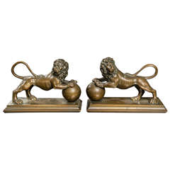 Pair of Italian 18th Century Bronze Lions