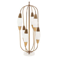 1960s Brass Cage Table Lamp on Marble Base