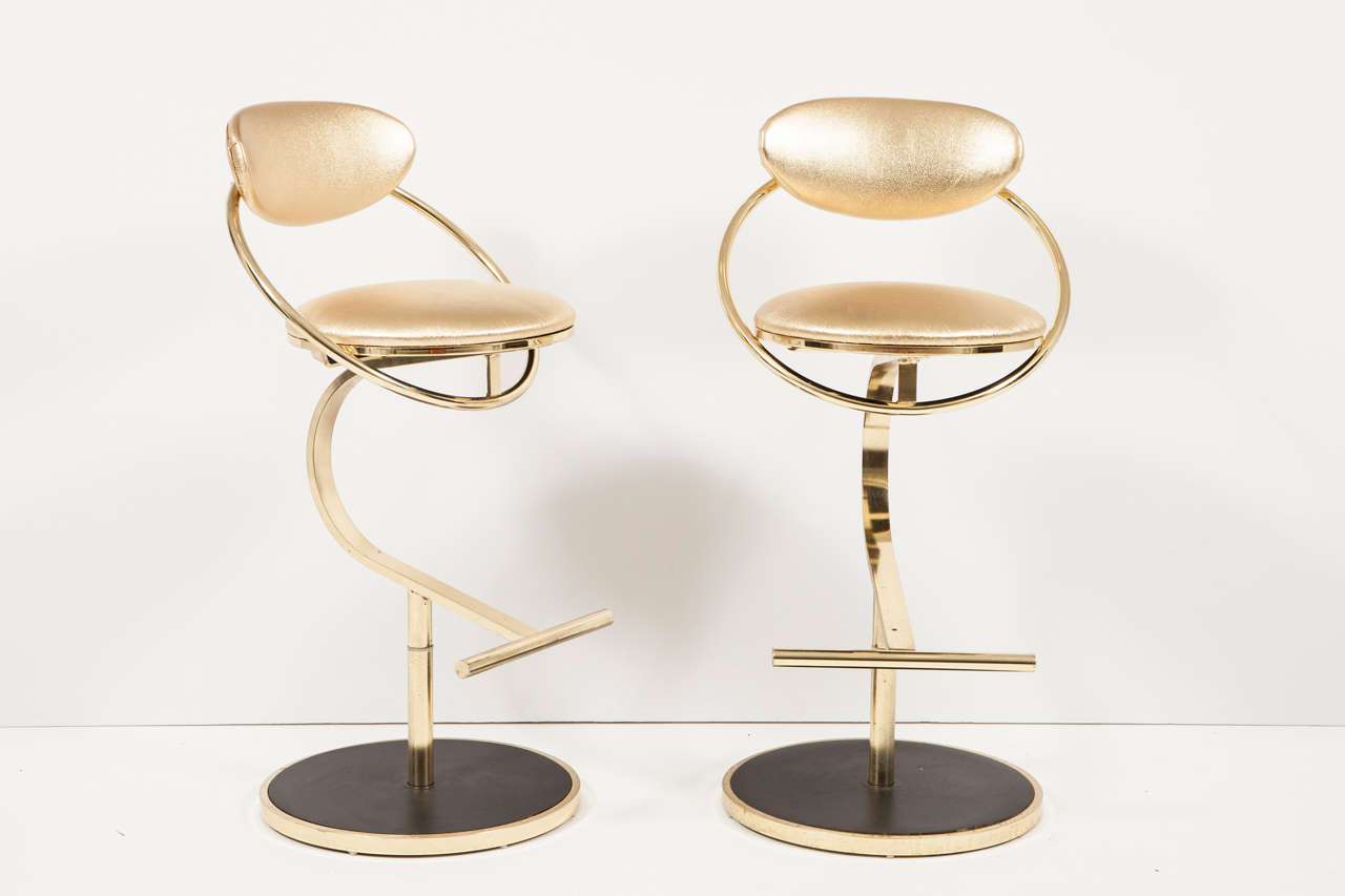 American Set of Four Brass Bar Stools by Design Institute of America