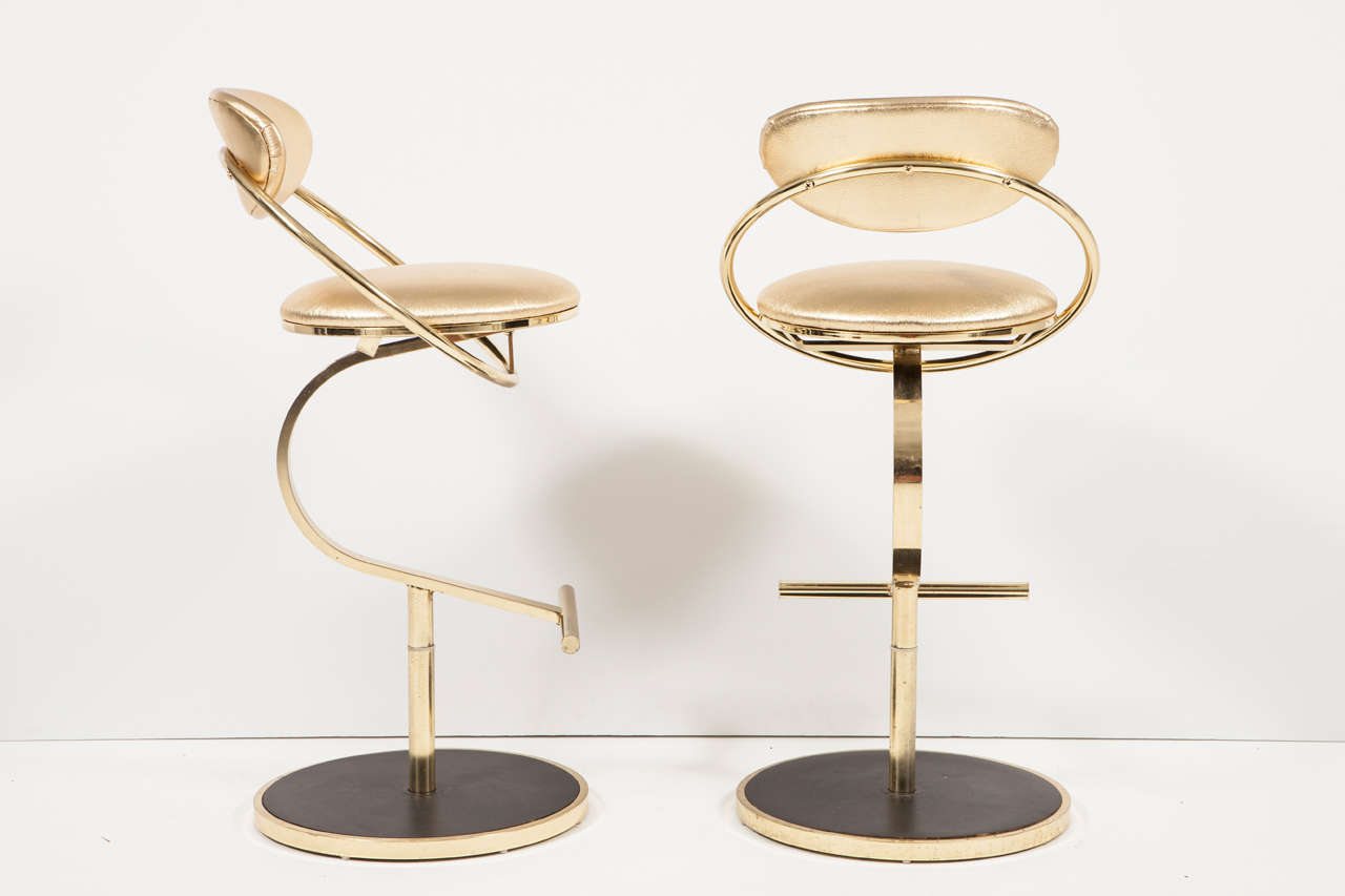 Polished Set of Four Brass Bar Stools by Design Institute of America