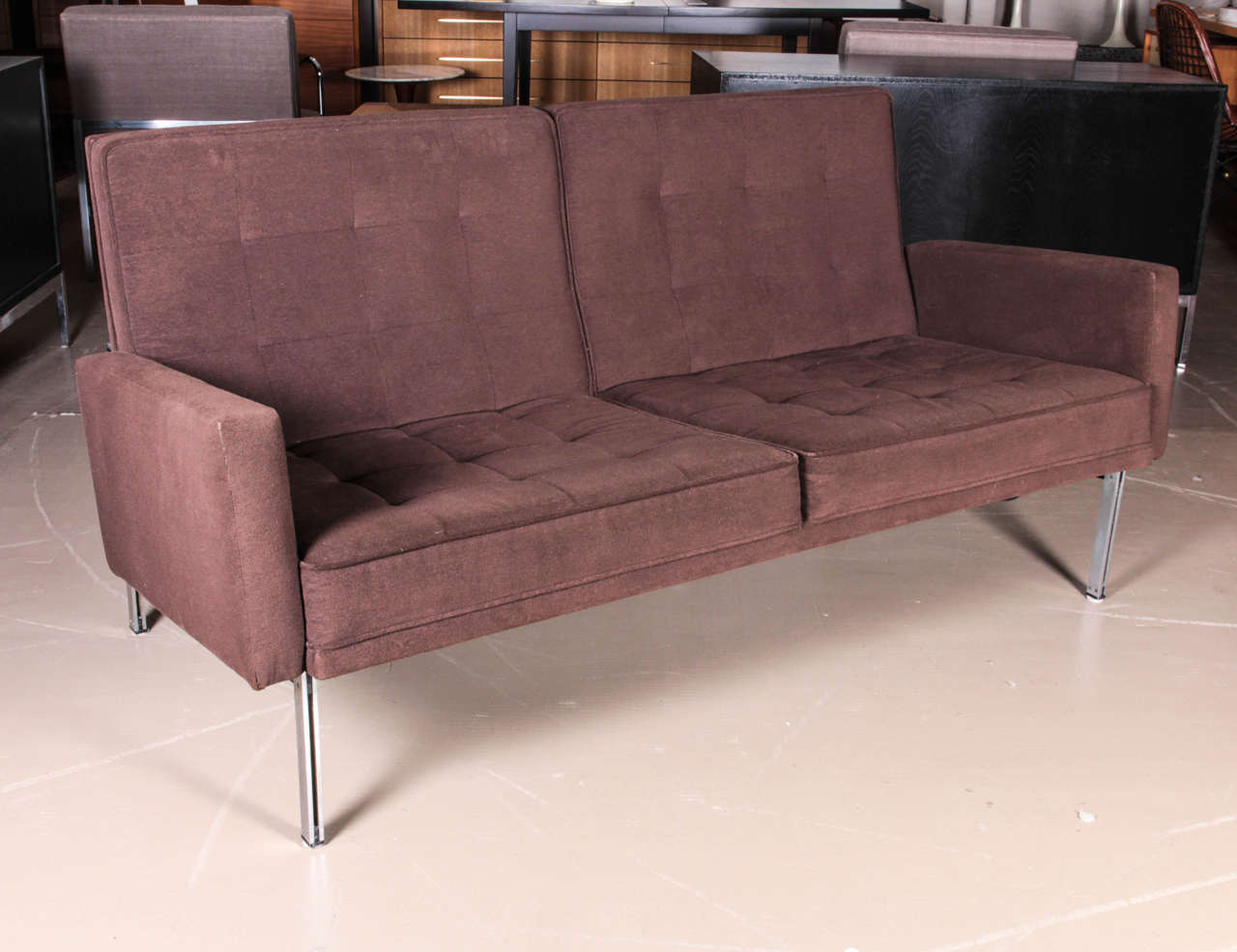 American Florence Knoll Two-Seat Sofa with Arms-Parallel Bar Frame, 1960s
